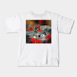 Red Flowers Growing on a Moon Surface Kids T-Shirt